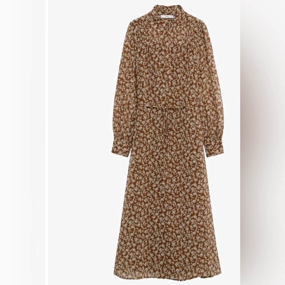 Mango Brown Floral Long Sleeve Dress